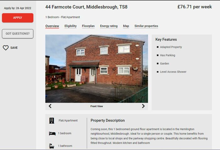 1 Bedroom Flat To Rent In Farmcote Court, Hemlington, Middlesbrough, TS8